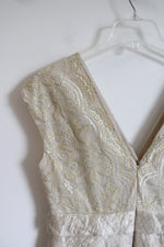 Adrianna Papell Metallic Gold Ruffled Lace Dress | 10