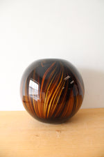 Vintage Hand Blown Brown Striped Round Vase | 7.25"