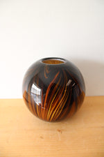 Vintage Hand Blown Brown Striped Round Vase | 7.25"