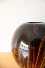 Vintage Hand Blown Brown Striped Round Vase | 7.25"
