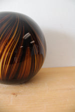 Vintage Hand Blown Brown Striped Round Vase | 7.25"