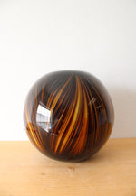 Vintage Hand Blown Brown Striped Round Vase | 7.25"