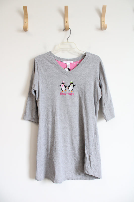 Pillow Talk Gray Penguin Snow Happy Pajama Top | M