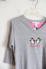 Pillow Talk Gray Penguin Snow Happy Pajama Top | M