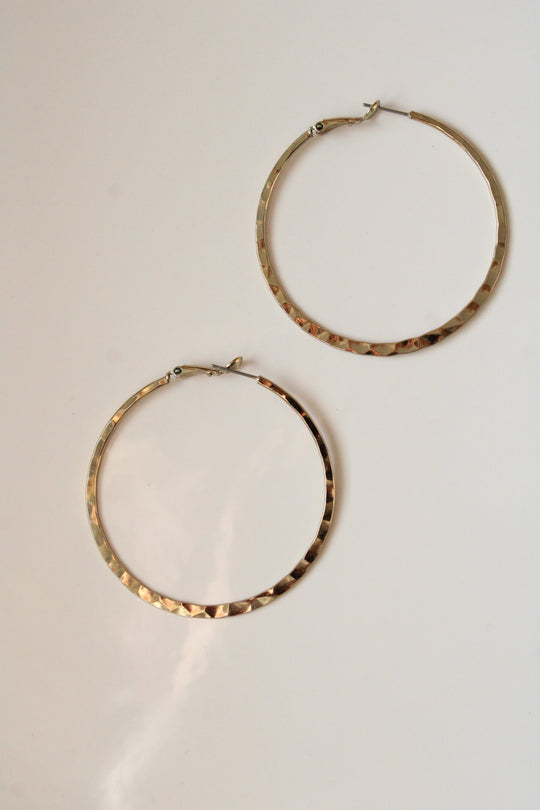 Hammered Metal 2" Gold Tone Hoop Earrings