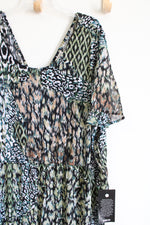 NEW Avenue Blue Green Leopard Patterned Jumpsuit Dress