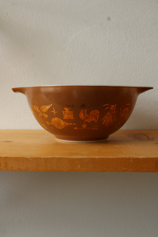 Vintage Pyrex Brown and Gold Early American Cinderella Mixing Bowl
