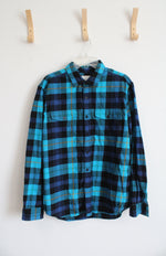 American Eagle Classic Fit Blue & Black Plaid Flannel | XL