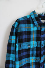 American Eagle Classic Fit Blue & Black Plaid Flannel | XL