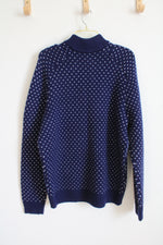 Vineyard Vines Blue & White Oysterman Birdseye Cashmere Wool Blend Sweater | L