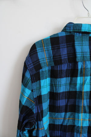 American Eagle Classic Fit Blue & Black Plaid Flannel | XL