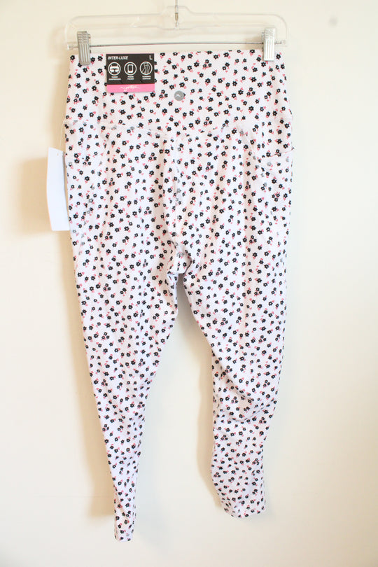 Gottex Lab Black and Red Floral Print Leggings with Pockets | L