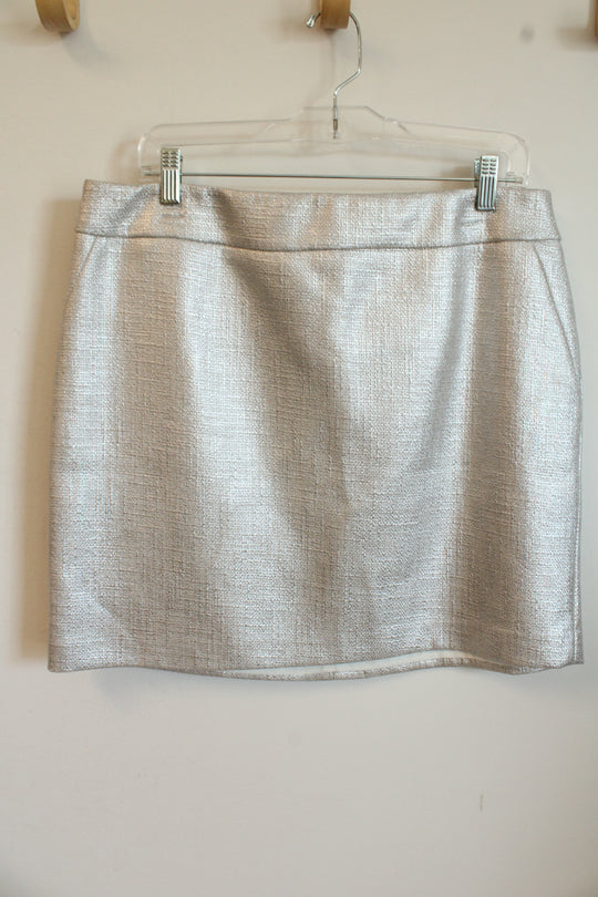 NEW White House Black Market Silver Textured Mini Skirt | 12