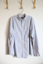 Van Heusen Classic Fit Traveler White Black Blue Gray Plaid Button Down Shirt | XL (17-17.5)