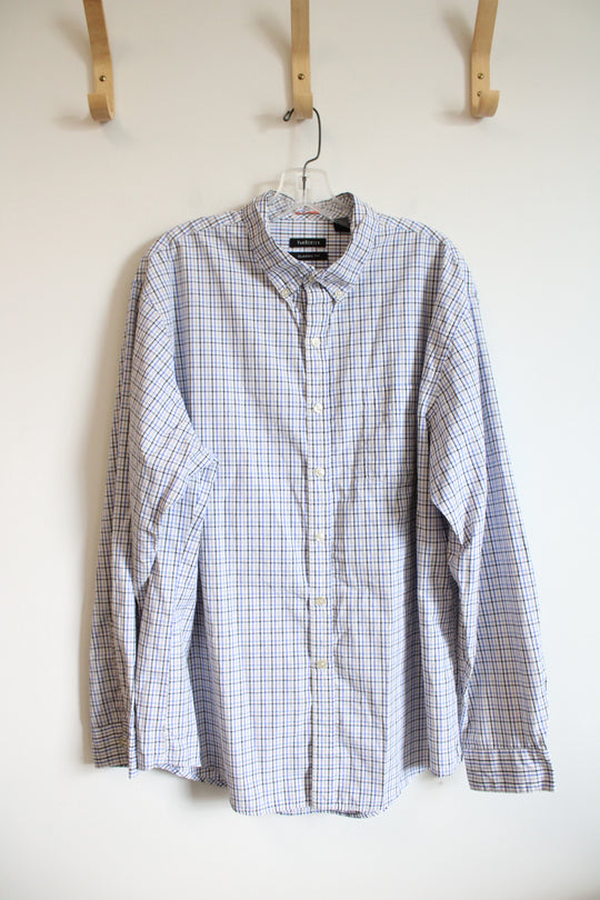 Van Heusen Classic Fit Traveler White Black Blue Gray Plaid Button Down Shirt | XL (17-17.5)