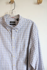 Van Heusen Classic Fit Traveler White Black Blue Gray Plaid Button Down Shirt | XL (17-17.5)