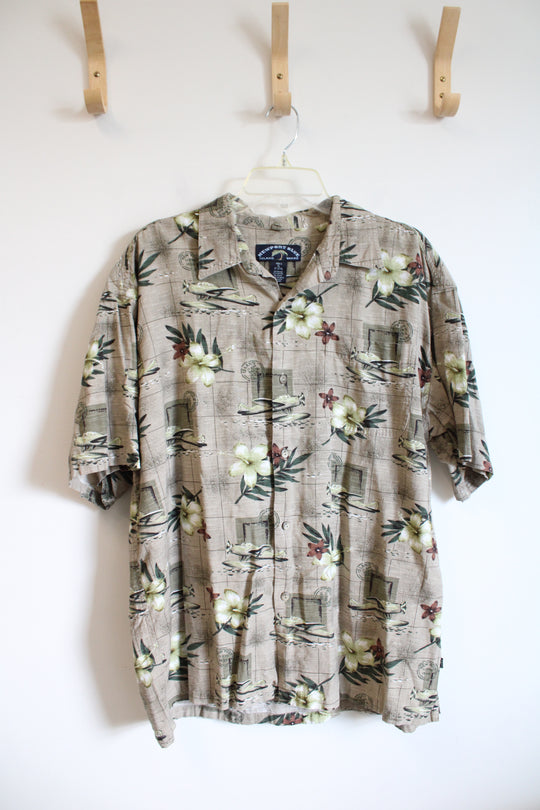 Newport Blue & Brown Flower & Grasshopper Button Down Shirt | XL (17-17.5)