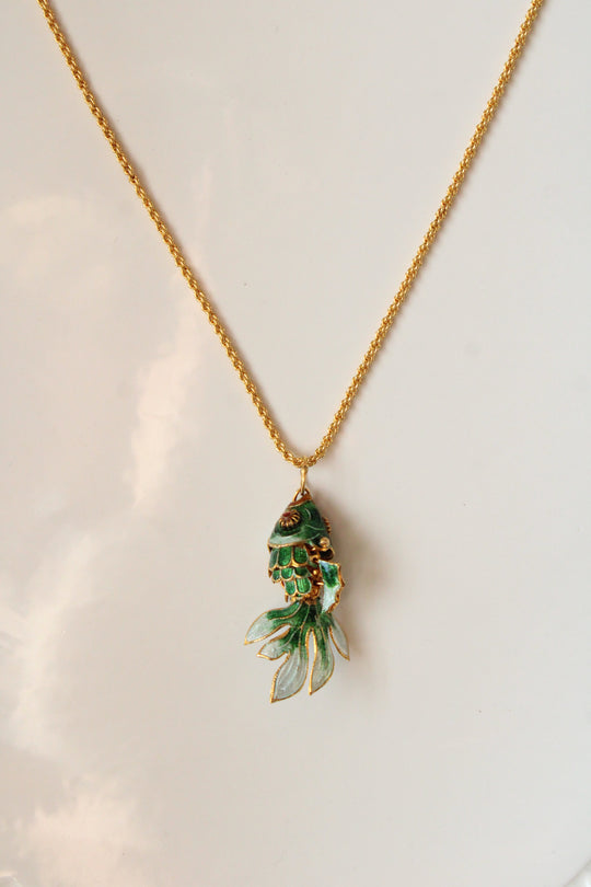 Green Fantail Fish Pendant Necklace