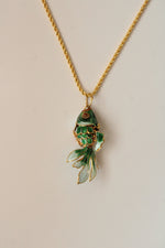 Green Fantail Fish Pendant Necklace