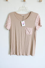 NEW Bombom Tan Pink Leopard Print Pocket Top