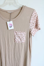 NEW Bombom Tan Pink Leopard Print Pocket Top