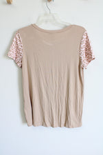 NEW Bombom Tan Pink Leopard Print Pocket Top