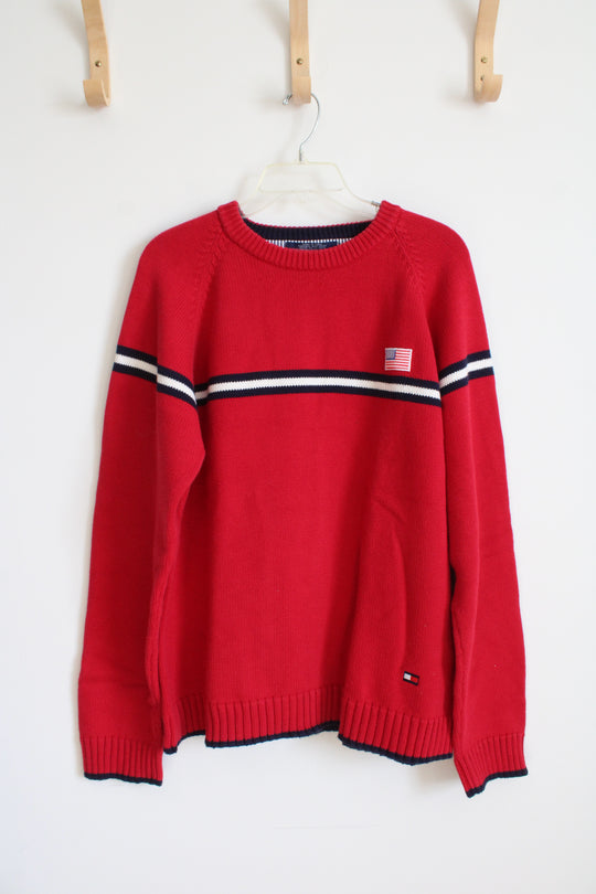 Tommy Hilfiger Red White & Blue Stripe Sweater | XL