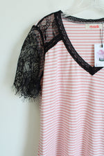 NEW Mazik Pink White Black Lace Sleeved Top