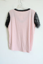 NEW Mazik Pink White Black Lace Sleeved Top