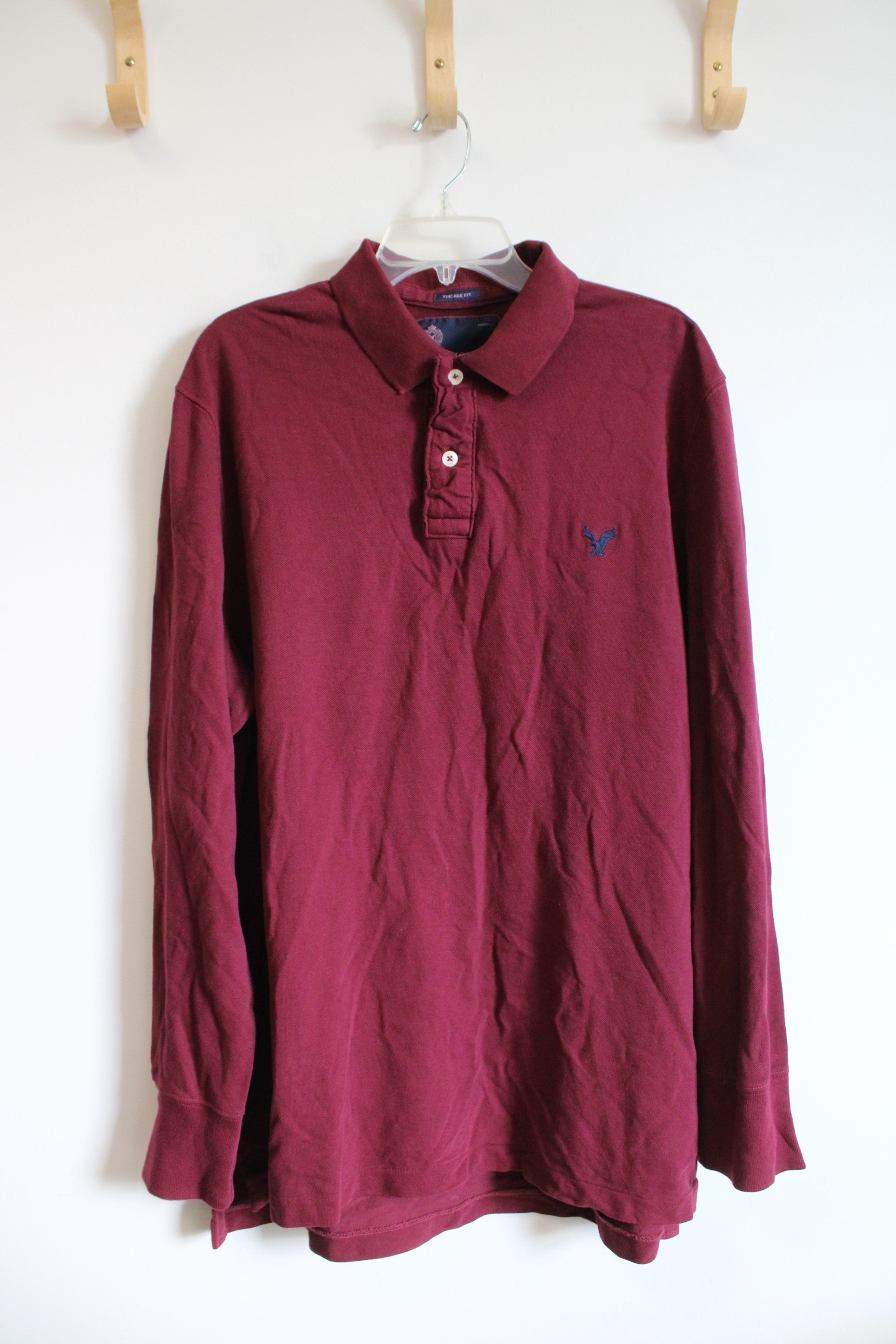 American Eagle Vintage Fit Maroon Collared Henley Shirt | XXL