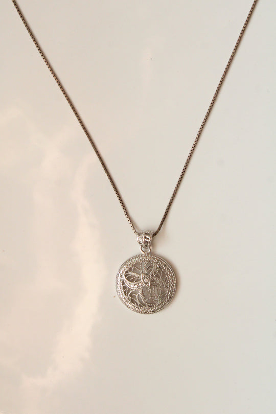 Filigree Round Pendant Sterling Silver Necklace