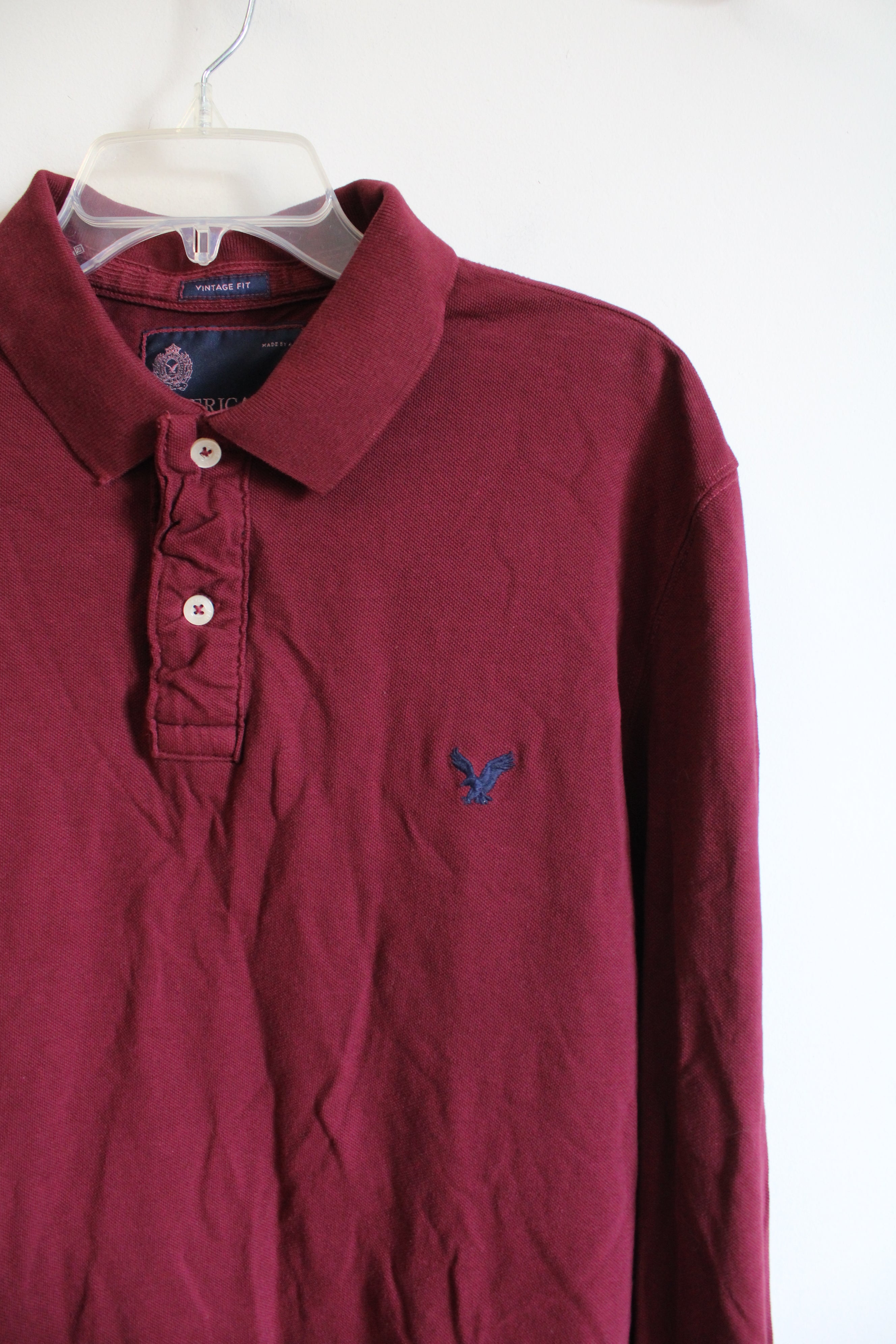 American Eagle Vintage Fit Maroon Collared Henley Shirt | XXL