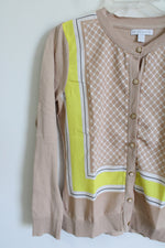 New York & Co. Tan Yellow Patterned Cardigan | S