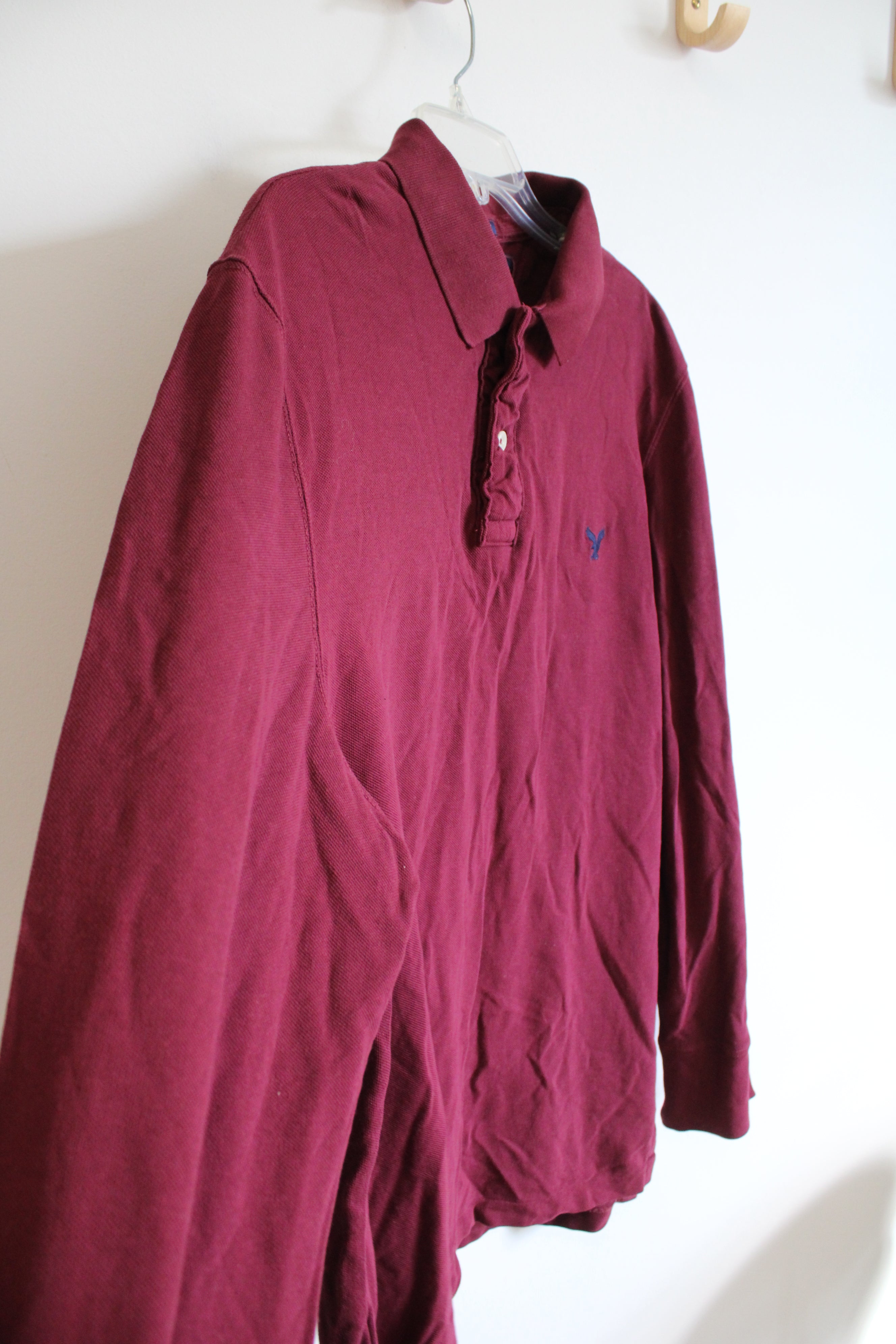 American Eagle Vintage Fit Maroon Collared Henley Shirt | XXL
