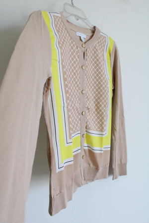New York & Co. Tan Yellow Patterned Cardigan | S