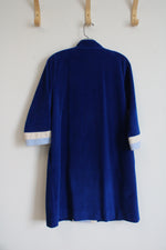 Vintage Vanity Fair Blue Stripe Velour Full Zip Lounge Robe | 10