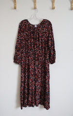 Old Navy Maroon & Blue Floral Long Sleeved Dress | L
