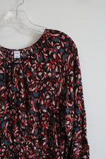 Old Navy Maroon & Blue Floral Long Sleeved Dress | L