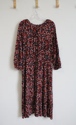 Old Navy Maroon & Blue Floral Long Sleeved Dress | L