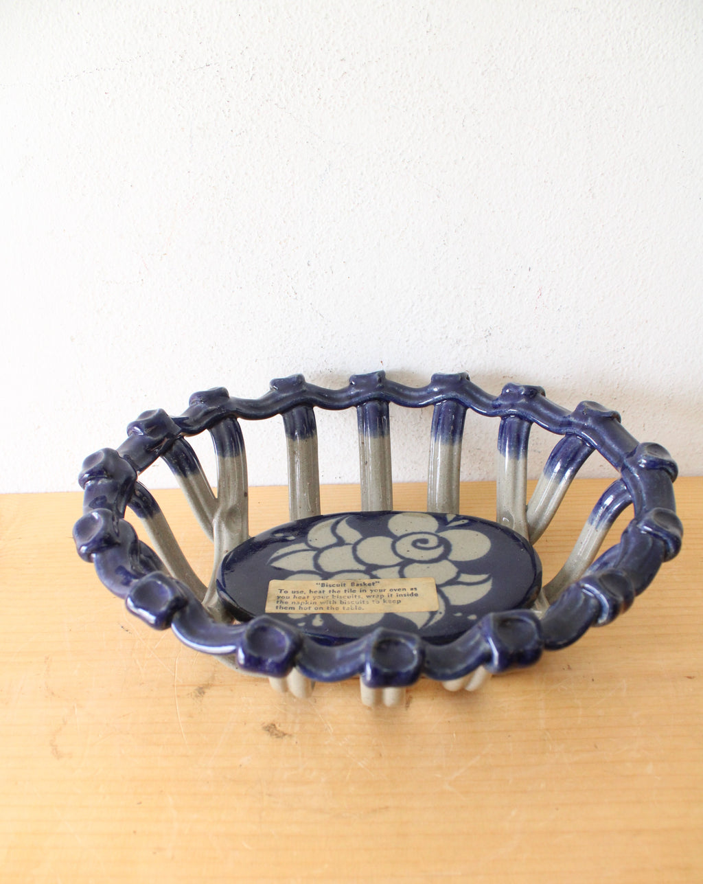 Blue & Gray Lattice Pottery Biscuit Basket