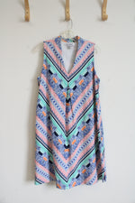 Tommy Bahama Blue Green & Pink Patterned Linen Blend Dress | M