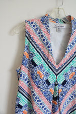 Tommy Bahama Blue Green & Pink Patterned Linen Blend Dress | M