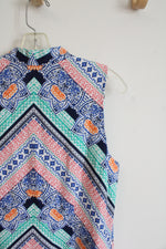 Tommy Bahama Blue Green & Pink Patterned Linen Blend Dress | M