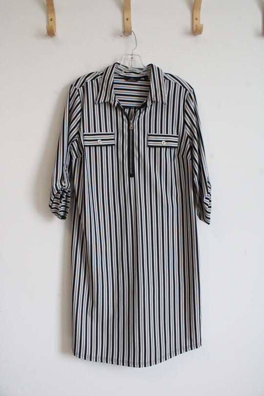 Mlle Gabrielle Black & White Striped 1/4 Zip Dress | XL