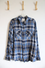 American Eagle Blue & Gray Plaid Button Down Shirt | XXL