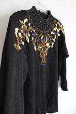 Bonnie Evans Gold Sequined & Beaded Black Sweater | S