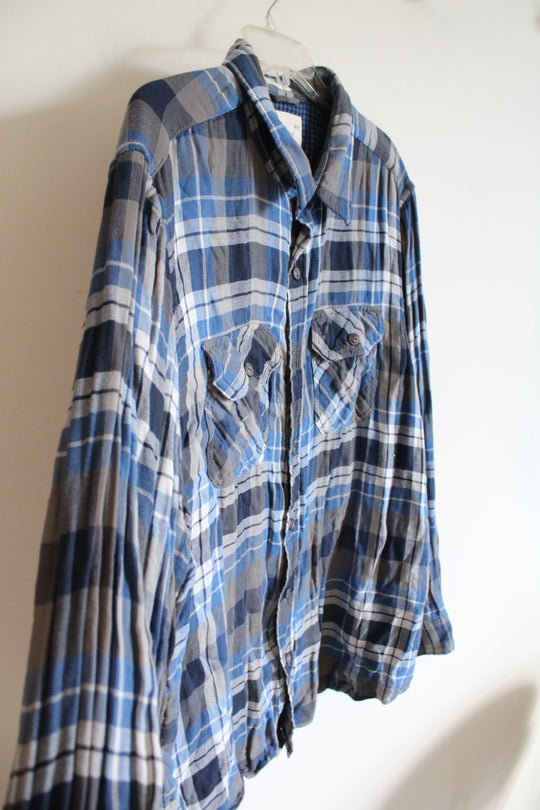 American Eagle Blue & Gray Plaid Button Down Shirt | XXL