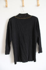 Bonnie Evans Gold Sequined & Beaded Black Sweater | S