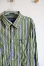 American Eagle Vintage Fit Green Blue & White Striped Button Down Shirt | XXL
