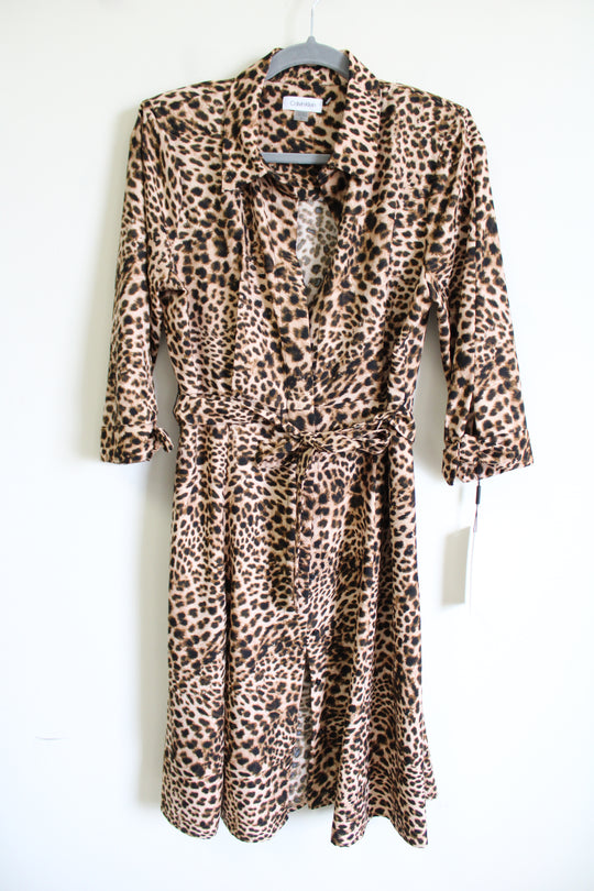 NEW Calvin Klein Leopard Collared Button Down Dress | 8